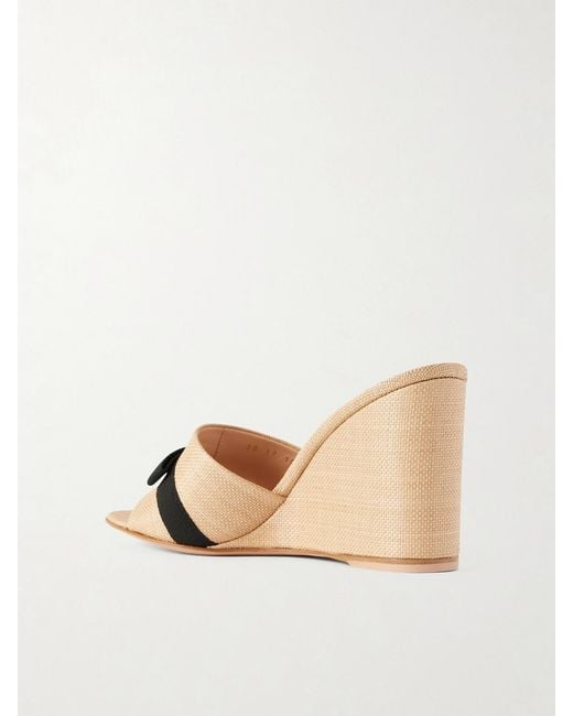 Gianvito Rossi Natural 85 Grosgrain-Trimmed Raffia Wedge Mules