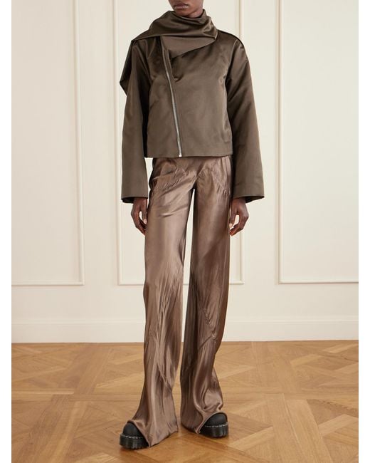 Rick Owens Brown Cropped Scarf Flight Satin-Shell Jacket