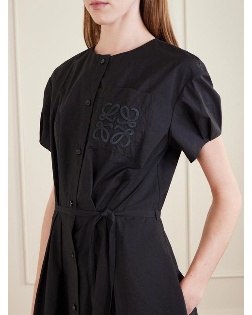 Loewe Black Paula's Ibiza Anagram Embroidered Belted Cotton-Blend Midi Dress
