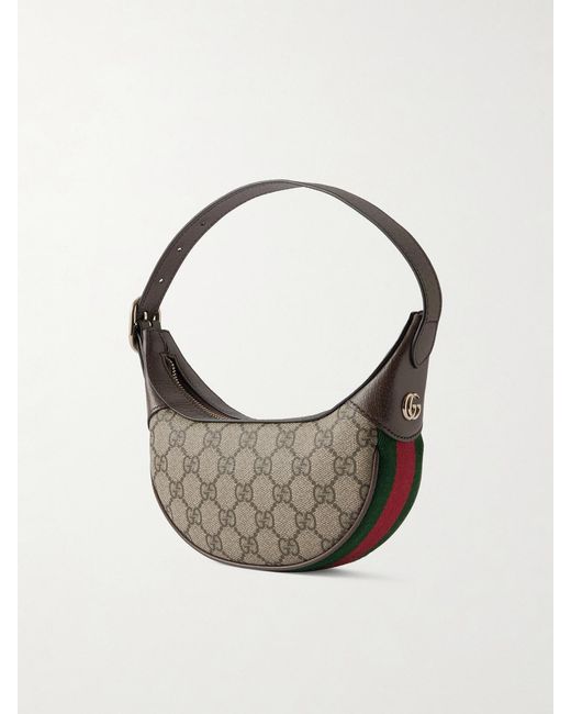Gucci Gray Ophidia Mini Leather-Trimmed Coated Canvas-Jacquard Shoulder Bag