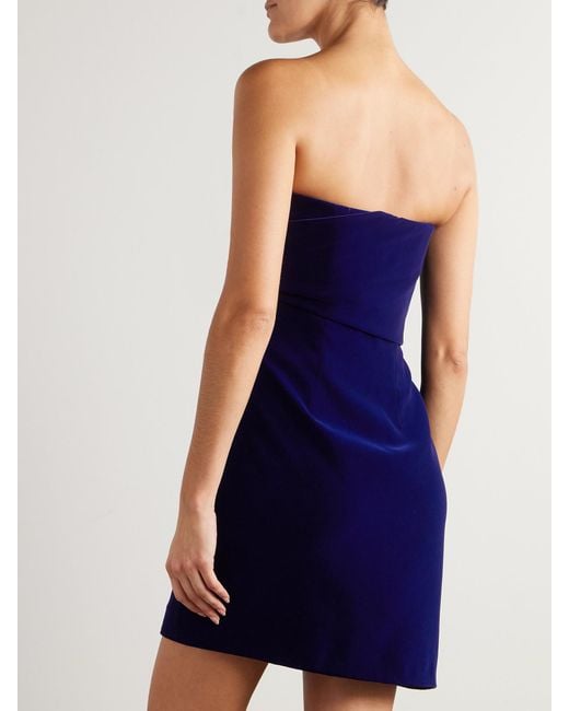 Givenchy Blue Bow-Detailed Asymmetric Velvet Bustier Mini Dress
