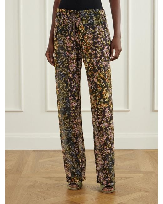 Dries Van Noten Multicolor Floral-Print Fil Coupé Organza Straight-Leg Pants