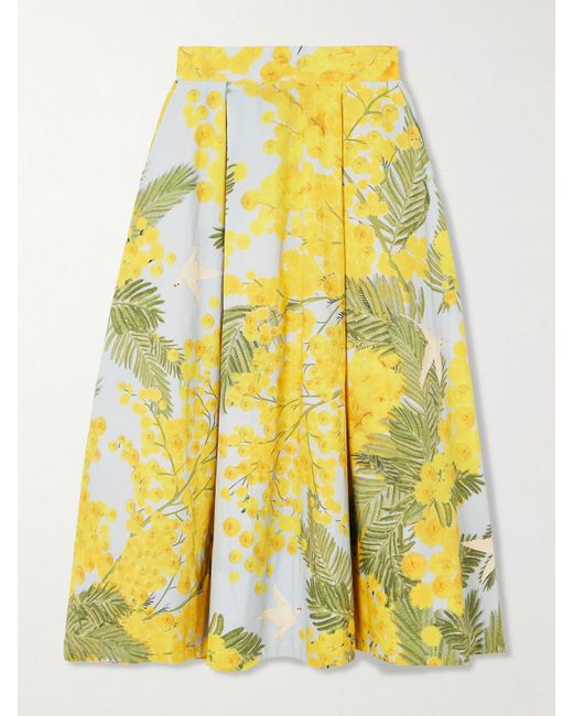 Thierry Colson Yellow Wynona Floral-Print Cotton-Poplin Midi Skirt