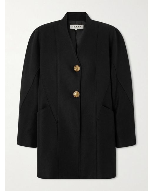 Maison Mayle Black Ines Paneled Wool-Twill Coat