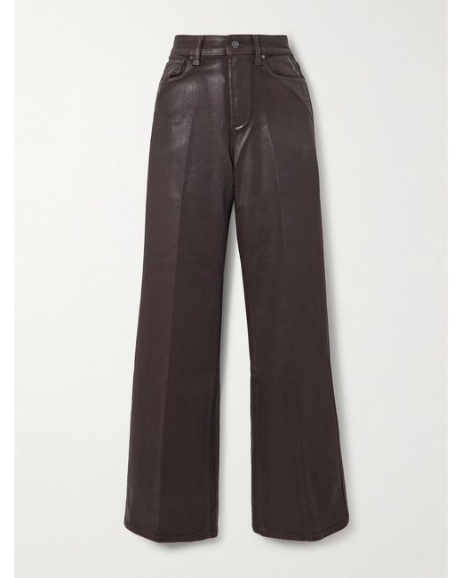 PAIGE Brown Sasha Waxed-Twill Wide-Leg Pants