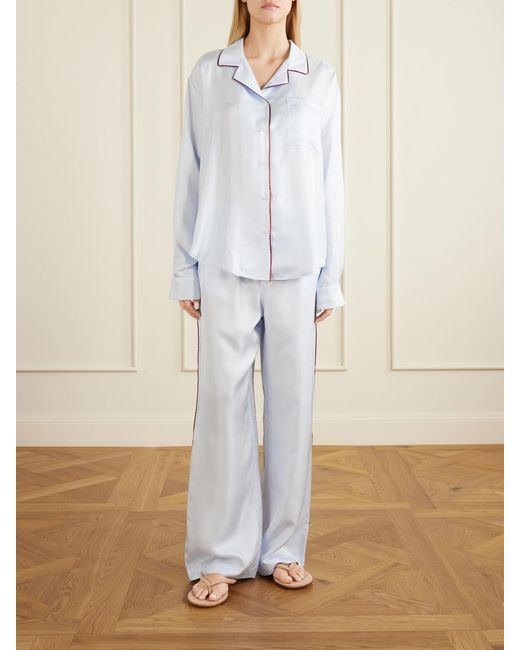 Comme Si Blue Piped Silk-Twill Pajama Set