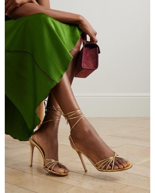 Gianvito Rossi 105 Lace-Up Metallic Leather Sandals