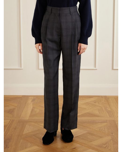 Blazé Milano Blue Fox Checked Wool Straight-Leg Pants