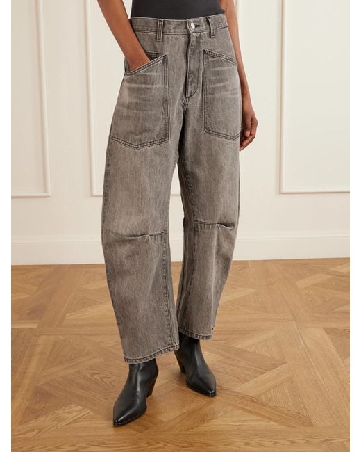 Nili Lotan Gray Shon Mid-Rise Barrel-Leg Jeans