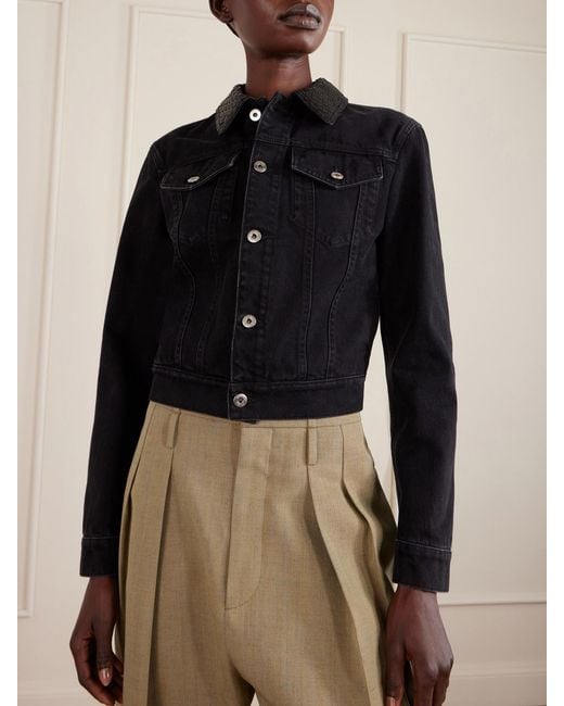 Bottega Veneta Black Intrecciato Leather-Trimmed Denim Jacket