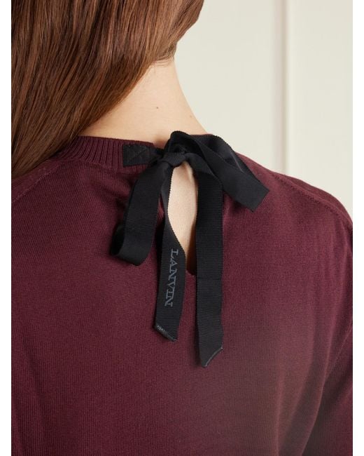 Lanvin Purple Bow-Detailed Wool-Blend Cardigan