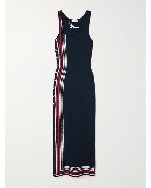 Rabanne Natural Maxikleid Aus Chenille Aus Einer Baumwollmischung Mit Streifen Und Zierknöpfen