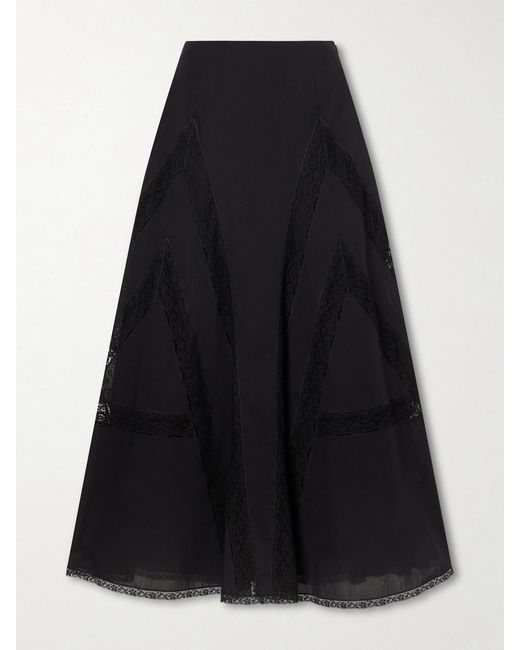 Loretta Caponi Blue Vieste Lace-Trimmed Cotton-Muslin Maxi Skirt