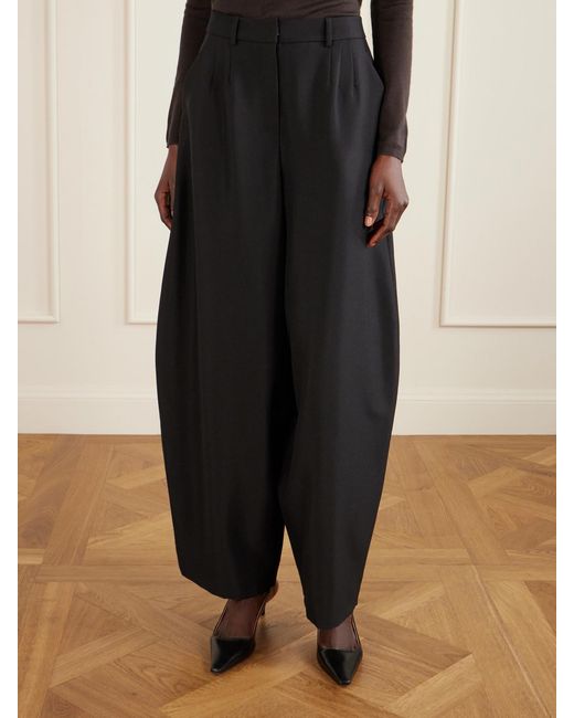 Magda Butrym Blue Pleated Wool And Mohair-Blend Barrel-Leg Pants