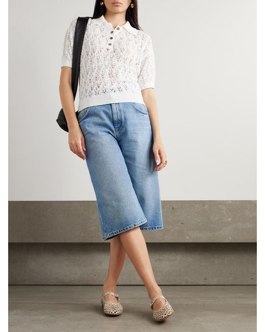 LeKasha White Qarar Open-Knit Organic Linen Polo Shirt
