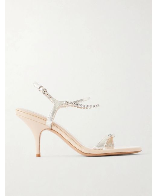 Chloé Natural Crystal-Embellished Metallic Leather Sandals