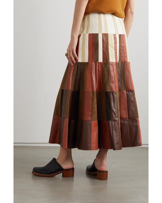 Gabriela Hearst Brown Mayita Patchwork Suede And Leather Skirt