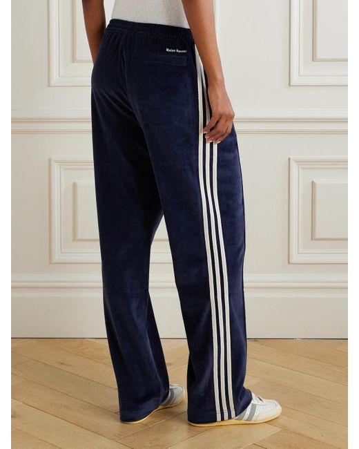 Adidas Originals Blue Wales Bonner Striped Cotton-Blend Velour Straight-Leg Track Pants