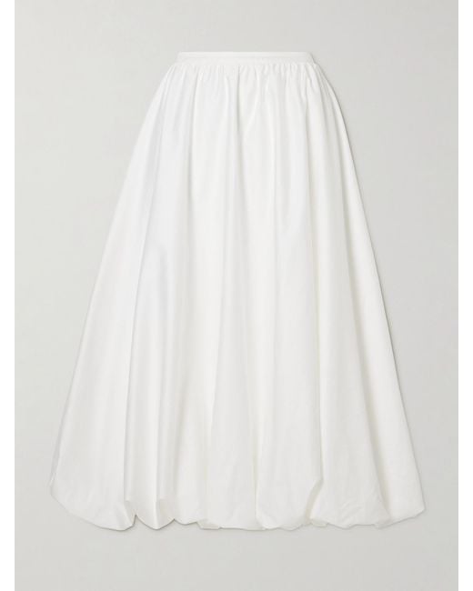 Siedres White Pleated Cotton-Poplin Midi Skirt