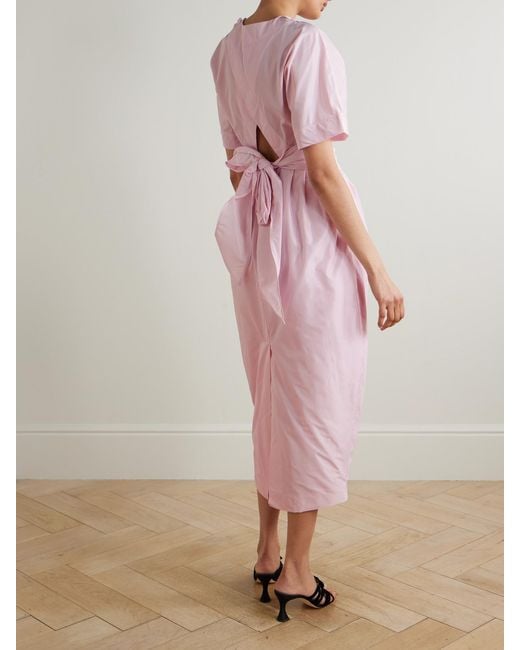 Staud Pink Michelina Tie-Detailed Taffeta Midi Dress