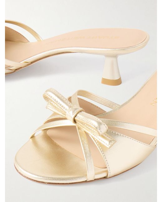 Stuart Weitzman Natural Felicity Bow-Detailed Metallic Leather Sandals