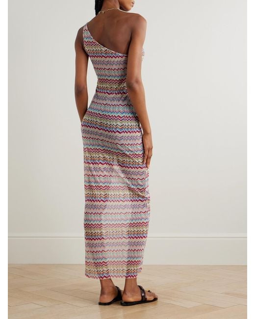 Missoni Pink One-Shoulder Striped Stretch-Mesh Coverup