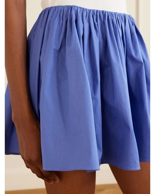 Brandon Maxwell Blue The Hadley Gathered Cotton-Blend Poplin Mini Skirt
