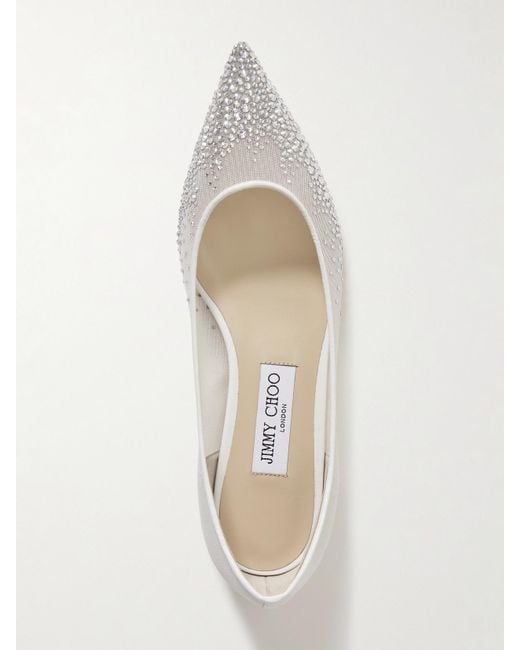 Jimmy Choo Natural Love Flache Schuhe Mit Spitzer Kappe Aus Mesh Mit Kristallen