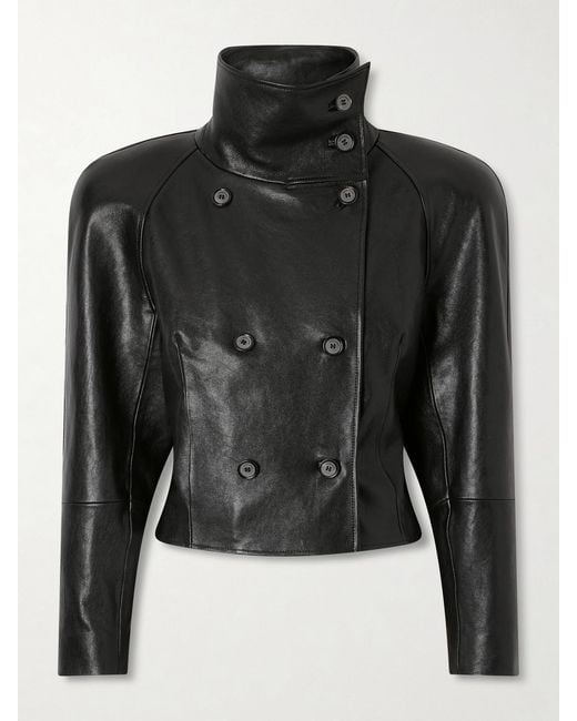 Magda Butrym Black Double-Breasted Leather Jacket