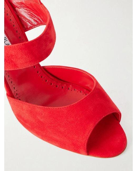 Manolo Blahnik Red Khiko 90 Suede Sandals