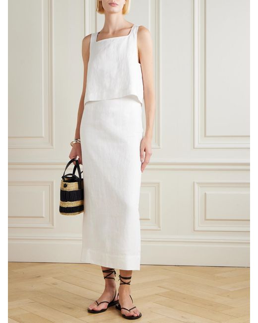 Posse White Emma Linen Midi Skirt