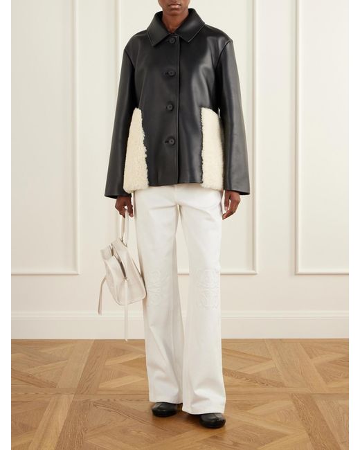 Loewe Black Shearling-Trimmed Leather Jacket