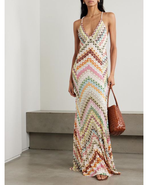 Missoni Open-Back Cord-Trimmed Crochet-Knit Maxi Dress in Natural | Lyst Missoni Open-Back Cord-Trimmed Crochet-Knit Maxi Dress in Natural | Lyst