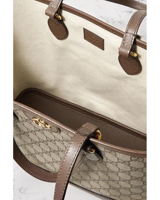 Gucci Natural Ophidia Tess Schultertasche Aus Beschichtetem Canvas Mit Printmuster, Lederbesätzen Und Verzierung