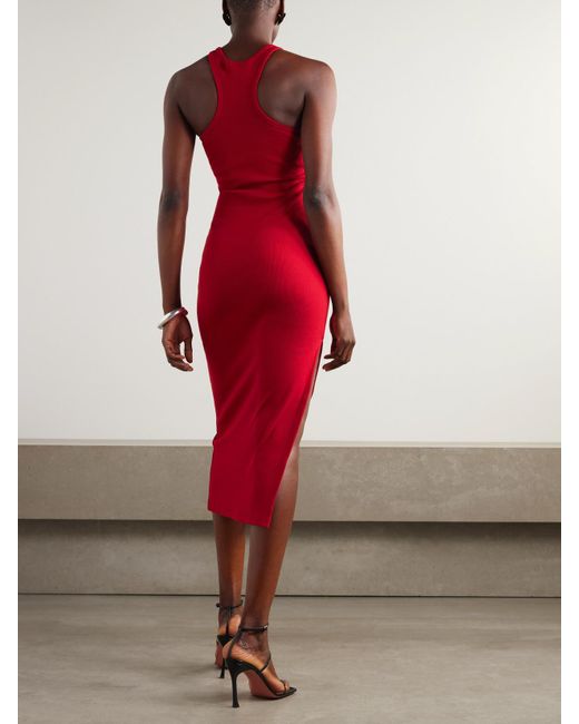 Robe Midi En Jersey De Coton Côtelé À Broderie Courreges en coloris Red
