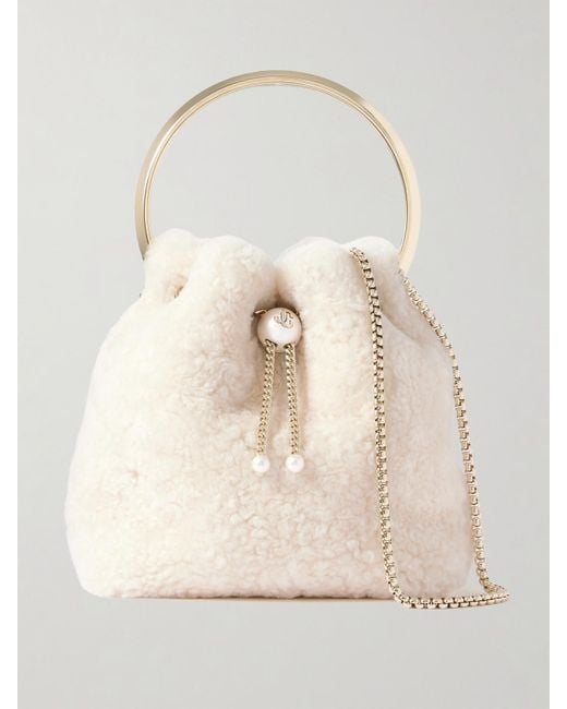 Jimmy Choo Natural Bon Bon Beuteltasche Aus Shearling Mit Kunstperlen