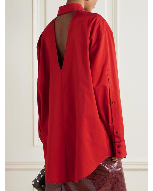 Christopher John Rogers Red Open-Back Cotton-Twill Shirt