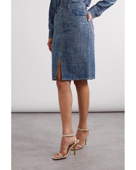 Bottega Veneta Blue Midirock Aus Webstoff Mit Denim-Effekt