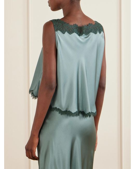 Doen Green Valerina Lace-Trimmed Silk Cami