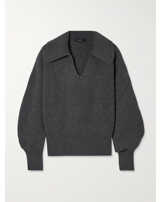 Joseph Gray Ribbed Wool, Silk And Cashmere-Blend Polo Sweater