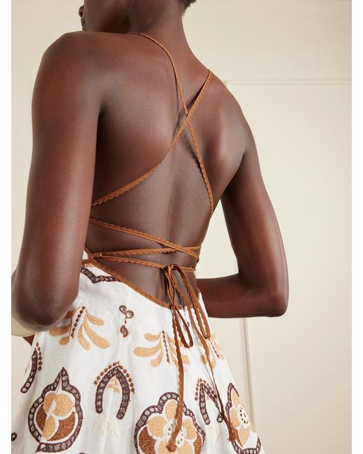 Charo Ruiz Brown Jela Broderie Anglaise Cotton-Blend Mini Dress