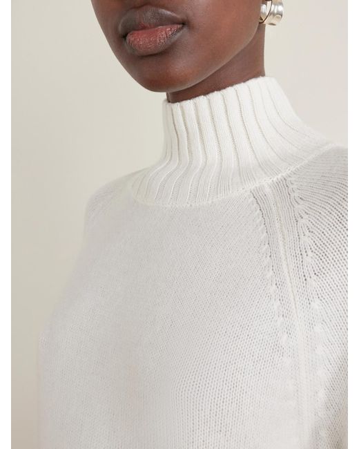 Allude White Mock-Neck Cashmere Sweater