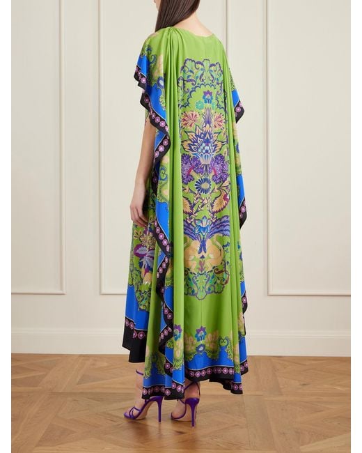 LaDoubleJ Blue Magic Cape-Effect Printed Silk Crepe De Chine Maxi Dress