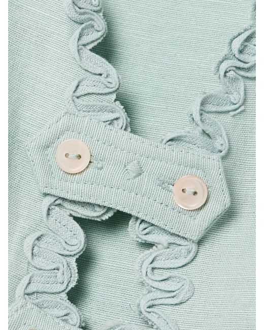 Sea Blue Iyla Cropped Embroidered Broderie Anglaise Cotton And Linen-Blend Top