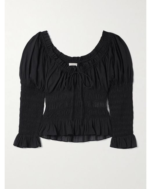 Doen Black Baptisia Shirred Organic Cotton-Voile Top