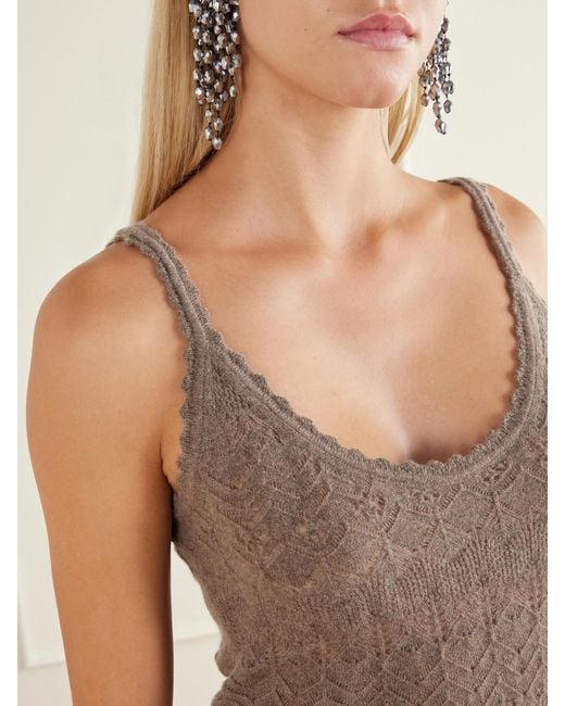 Ulla Johnson Brown Brielle Scalloped Pointelle-Knit Cashmere Tank
