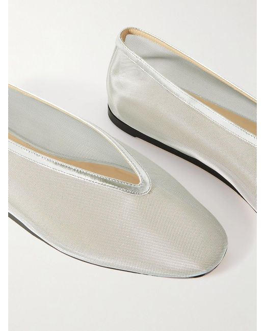 Le Monde Beryl Natural Luna Metallic Leather-Trimmed Mesh Ballet Flats