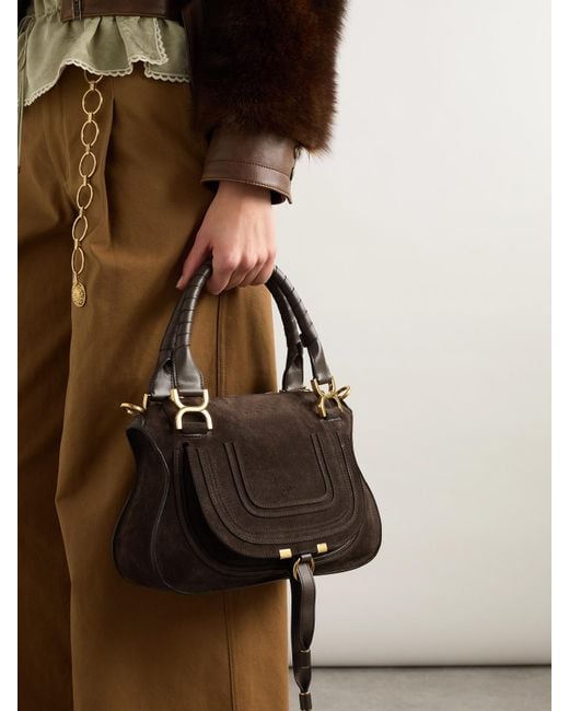 Chloé Brown Marcie Kleine Schultertasche Aus Veloursleder Mit Lederbesätzen