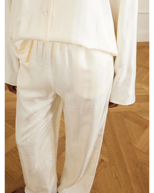 Totême White Monogram Silk Wide-Leg Pyjama Pants