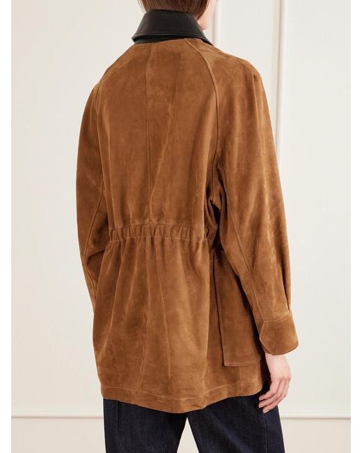 Nour Hammour Brown Grange Gathered Leather-Trimmed Suede Jacket